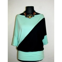 Bluzka Aga dwukolorowe kimono asymetryczne mięta/czarny